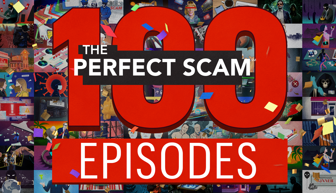 The Perfect Scam 100th episode web graphic