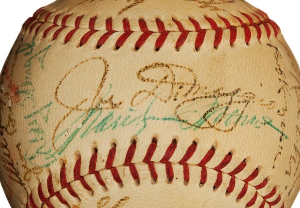 Signed baseball by Joe Dimaggio and kissed by Marilyn Monroe (Rex Features via AP Images)