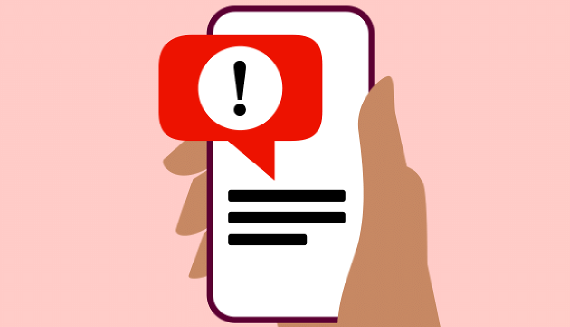 illustration of a hand holding a cell phone with an alert message popping up