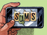 Illustration of hand holding smart phone- Smishing texts are a new way for scam artists to gain personal info