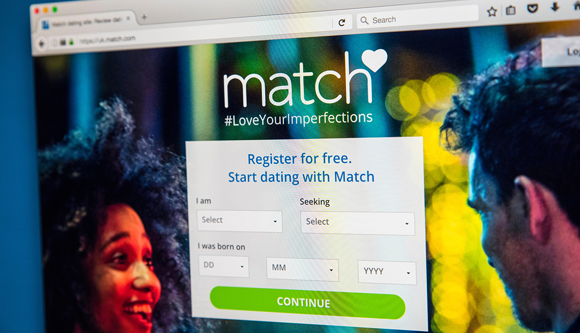 The homepage of the website for Match.com, the online dating service