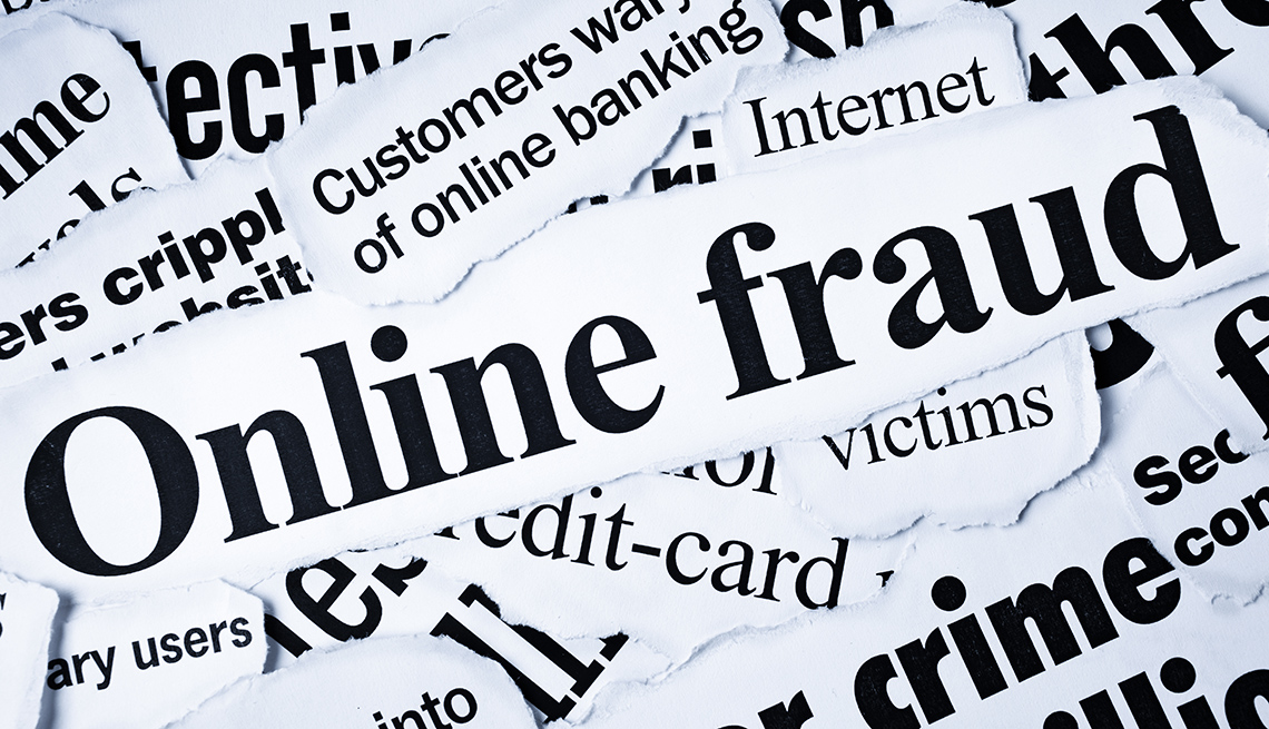 Newspaper clippings of online fraud terms