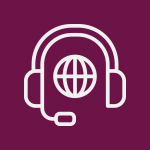 icon of a globe with headphones over it symbolizing a phone bank
