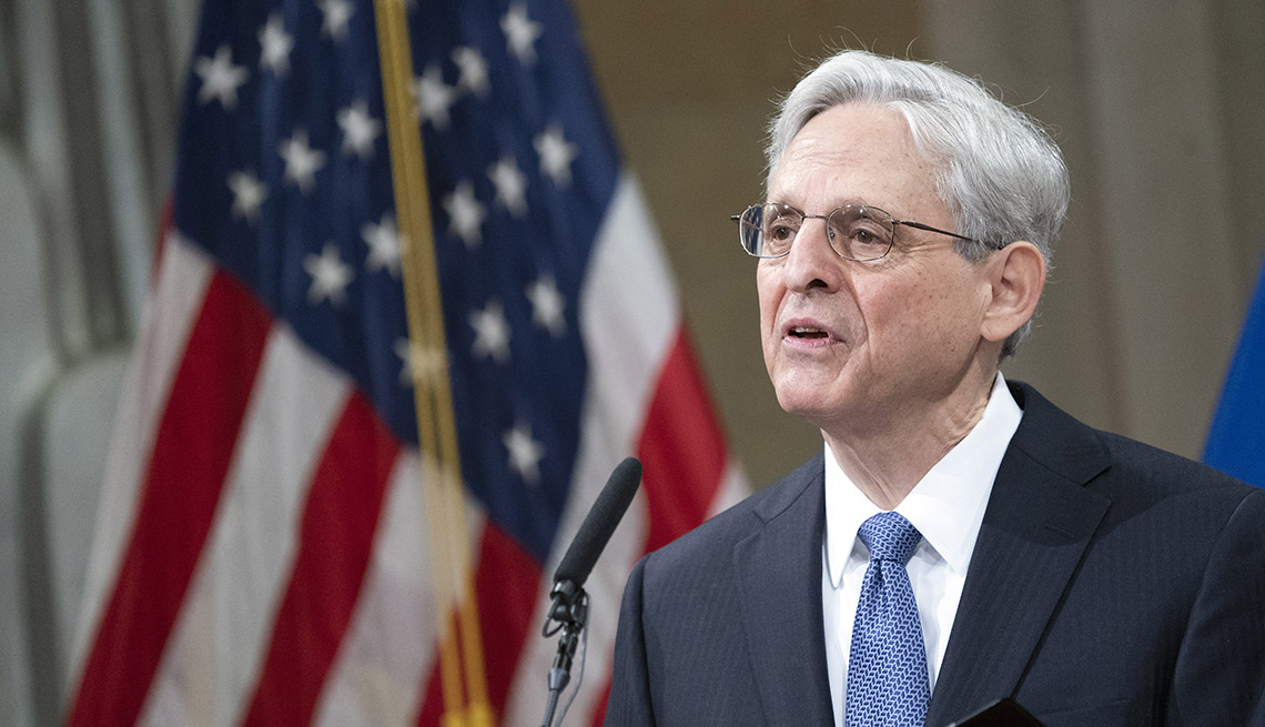US Attorney General Merrick Garland addresses staff on his first day at the US Department of Justice in Washington, DC on March 11, 2021