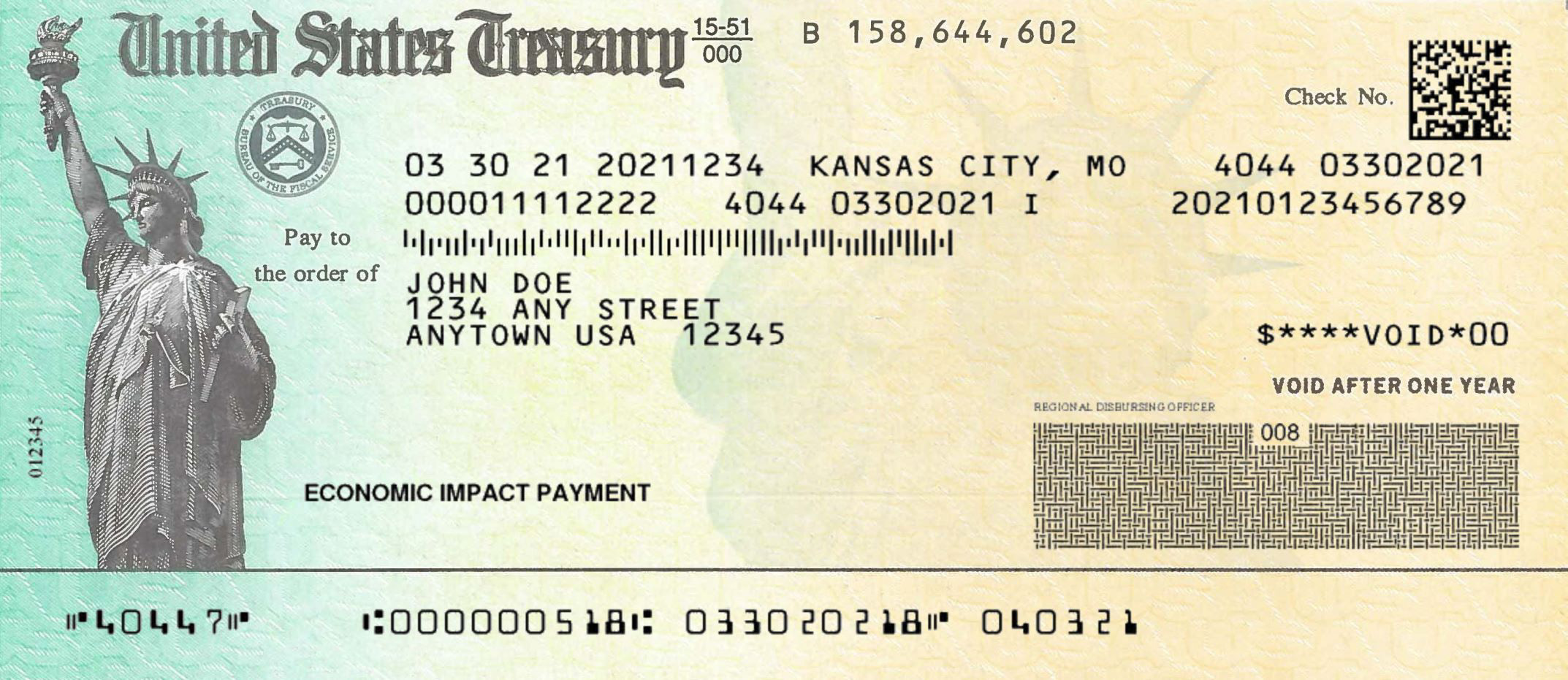 Cheque de estímulo para el Covid del Departamento del Tesoro de Estados Unidos