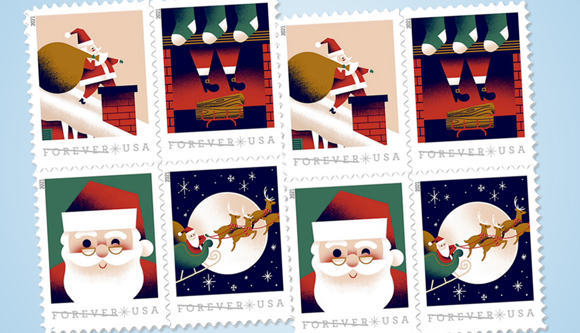 four pack of forever christmas stamps released in october two thousand twenty one