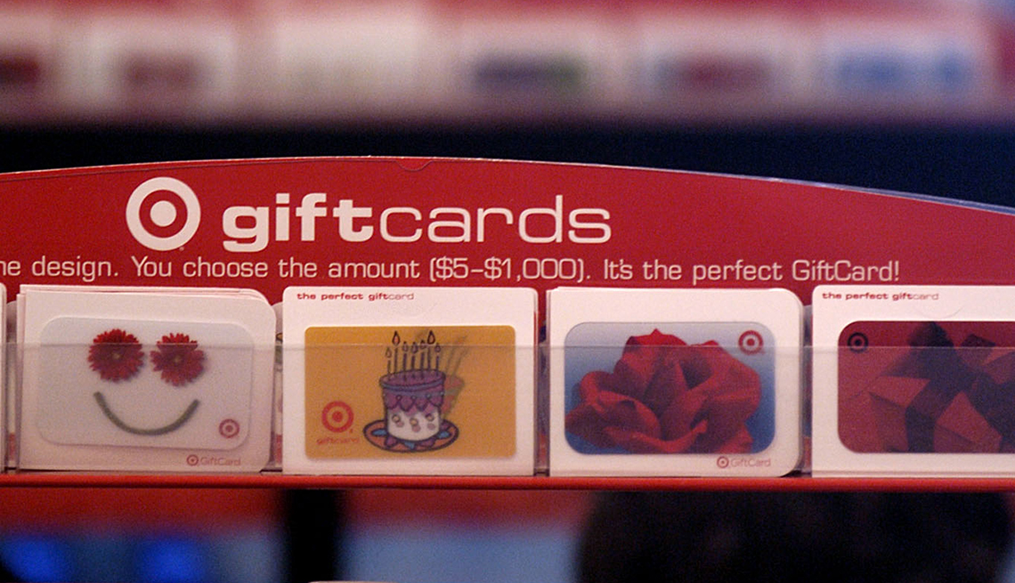 Gift cards are displayed in the checkout lines at a Target store in El Cerrito, California on Thursday, February 19, 2004. Target Corp. and Wal-Mart Stores Inc., the two largest U.S. discount retailers, said fourth-quarter profit rose as customers bought more winter clothing and holiday gifts.  