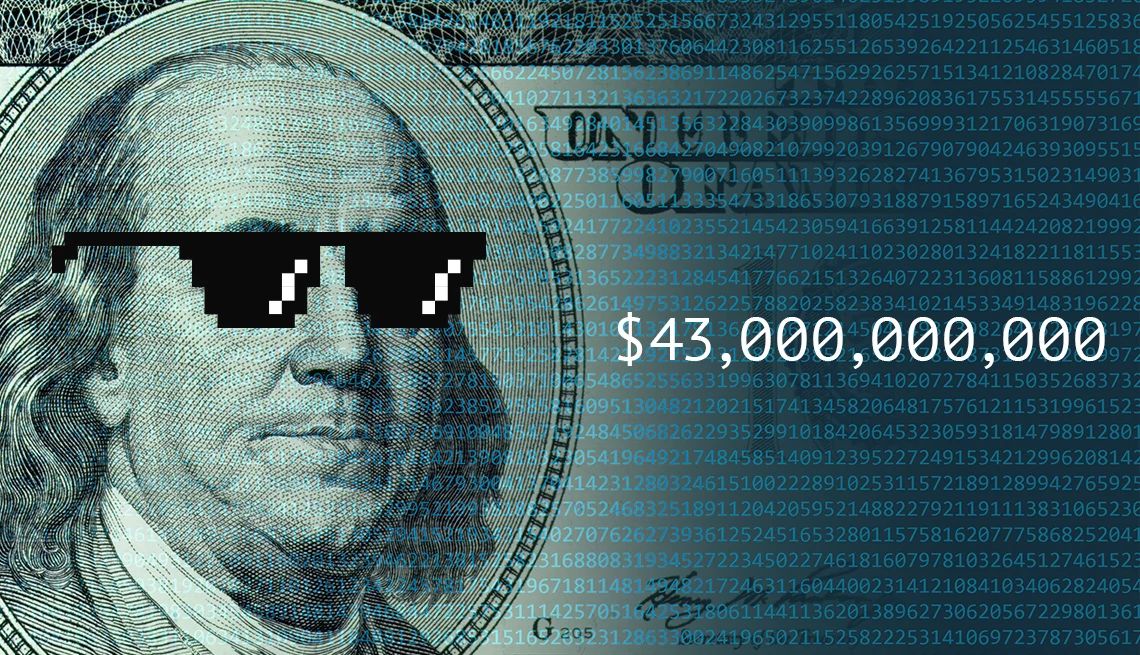 Ben Franklin on a <img00 bill wearing bitmapped sunglasses