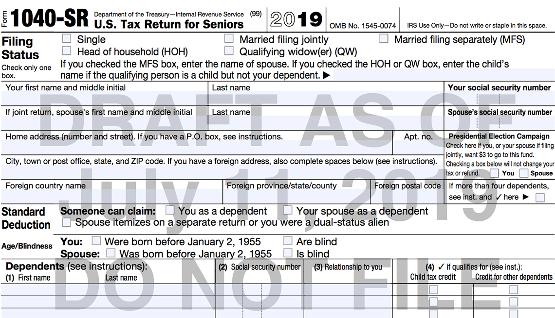 New I R S Ten Forty S R tax form