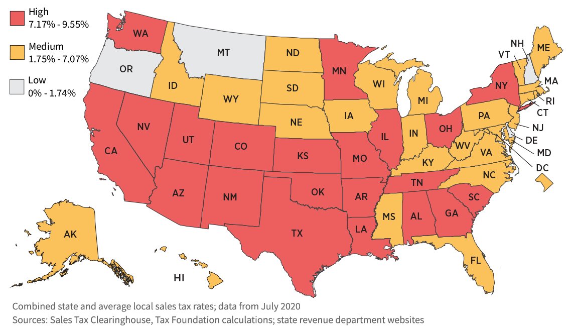 States With Highest And Lowest Sales Tax Rates