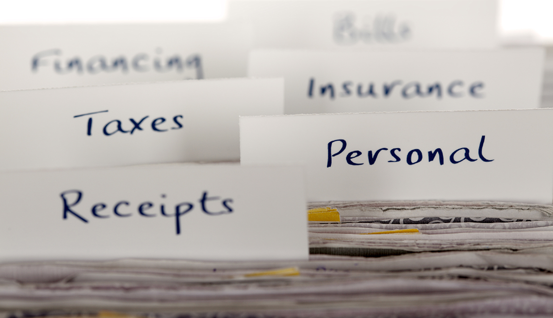 File labels showing personal financial and tax record filing system