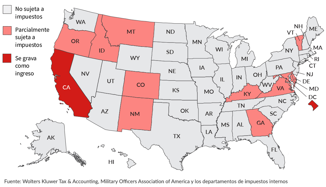 Estados que no gravan los pagos de tu jubilación militar