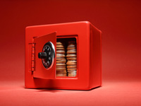 Coins in a red safe