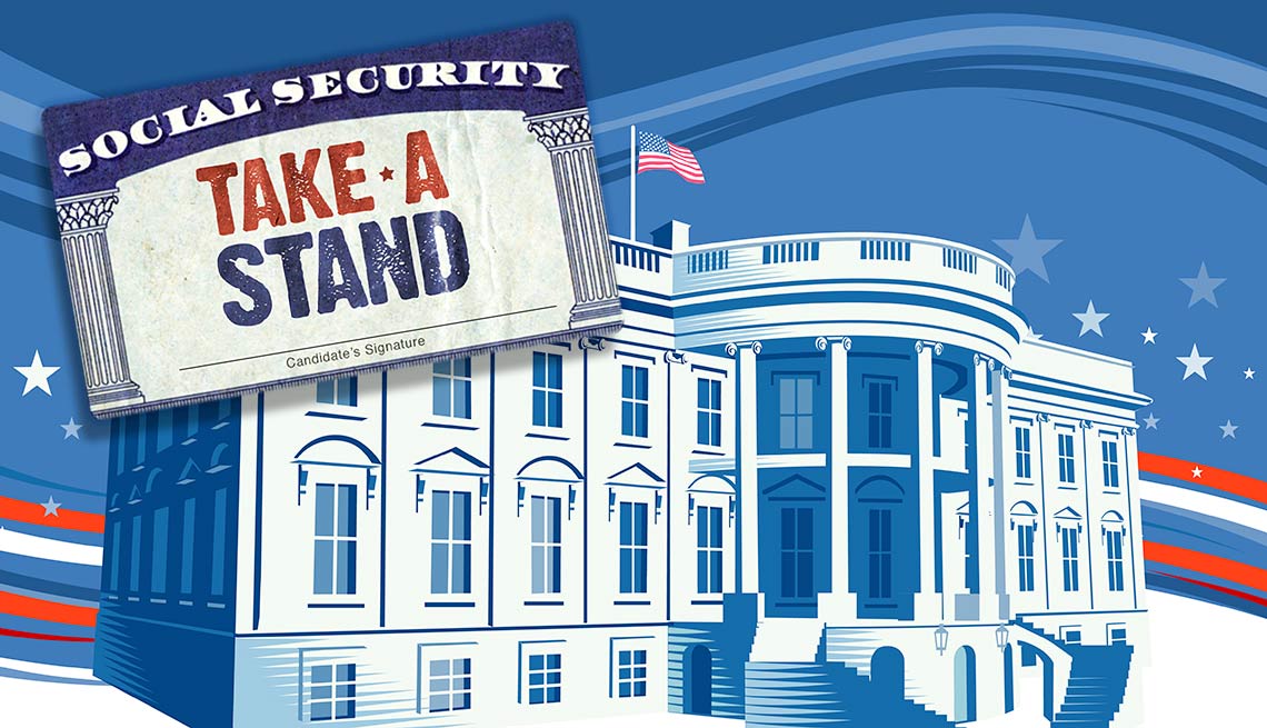 Foto montaje de la tarjeta del Seguro Social sobre la Casa Blanca - Tomen una posición
