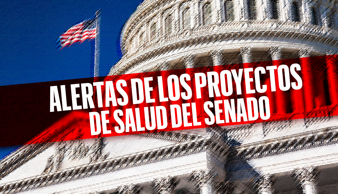 Capitolio de Estados Unidos con un texto sobrepuesto que lee: Alerta de los proyectos de salud del Senado