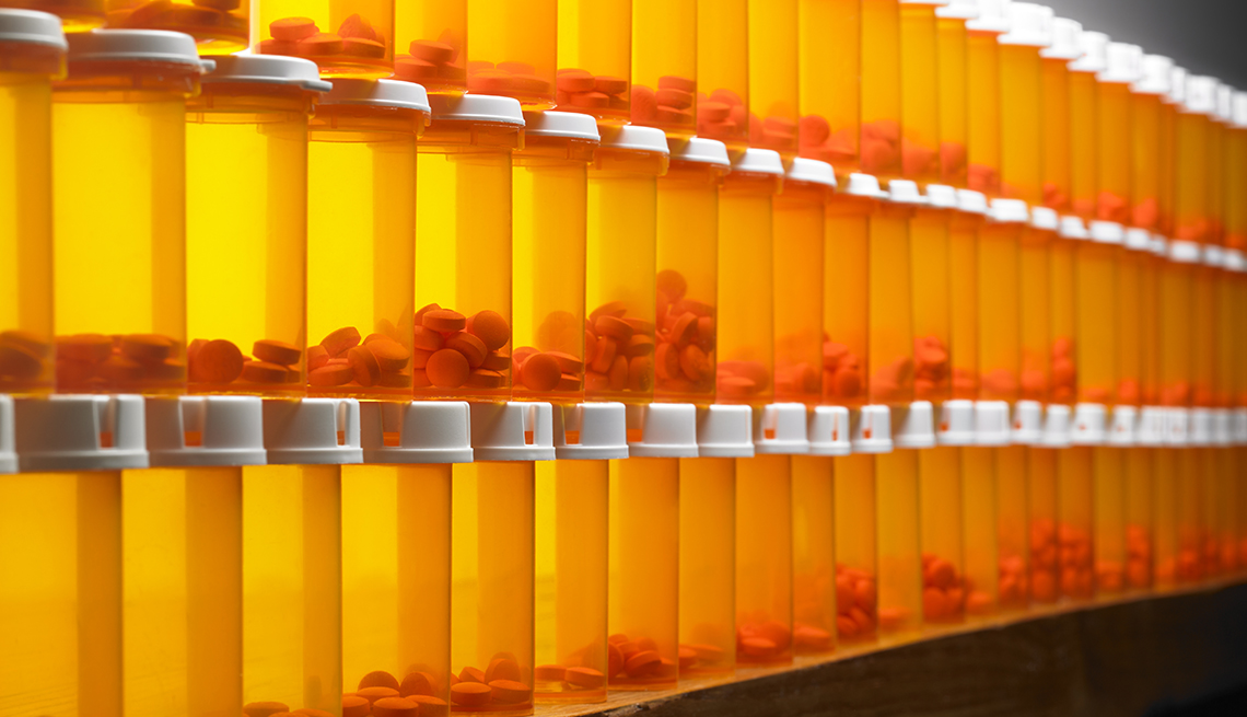 Wall of pill bottles