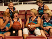 The Tigerettes, 65-75s years old, preparing for the gold-medal competition at the National Senior Games at Stanford University
