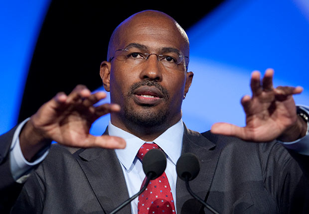 Van Jones, special adviser for green jobs, enterprise and innovation with the White House Council on Environmental Quality, speaks at a session during the National Summit in Detroit, Michigan.