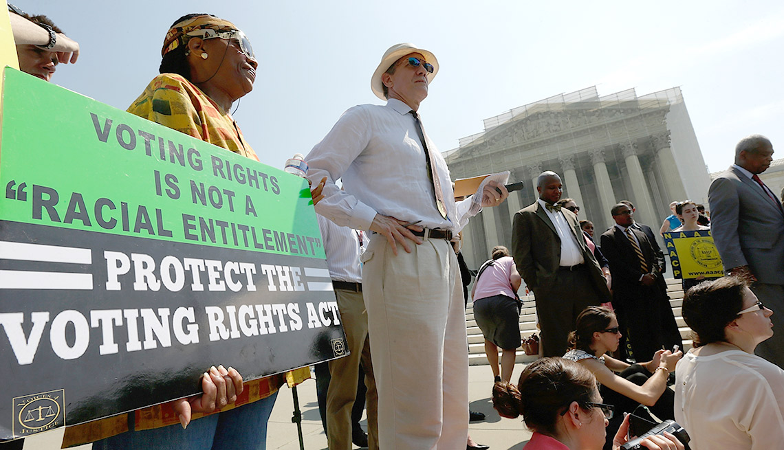 The Supreme Court strikes down Voting Rights Act in June 2013, crowd outside Supreme Court, Washington, D.C. 