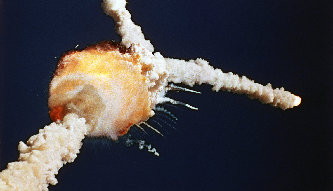 The space shuttle Challenger explodes shortly after lifting off from the Kennedy Space Center in Cape Canaveral, Fla., on Jan. 28, 1986.