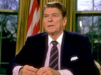 President Ronald Reagan addressing the nation from the White House on the day of the space shuttle Challenger explosion.
