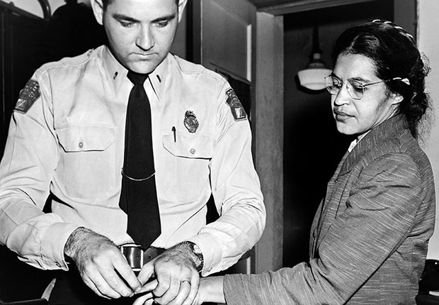 Mrs Rosa Parks, a seamstress, being fingerprinted after her refusal to move to the back of a bus to accommodate a white passenger touched off the bus boycott, Montgomery, Alabama, 1956. 