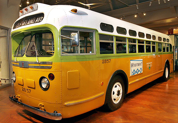 Civil rights legend Rosa Parks was arrested aboard this Montgomery, Alabama, bus which is now at the The Henry Ford Museum 