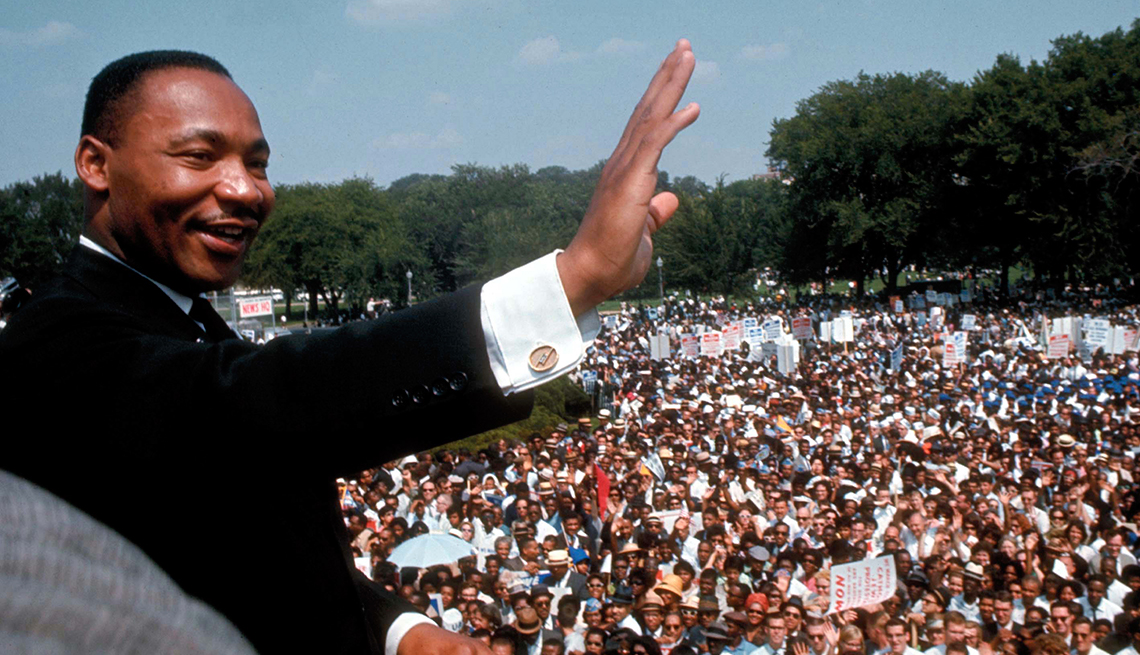 Dr. Martin Luther King Jr. giving his I Have a Dream speech to huge crowd gathered for the Mall in Washington DC during the March on Washington for Jobs & Freedom