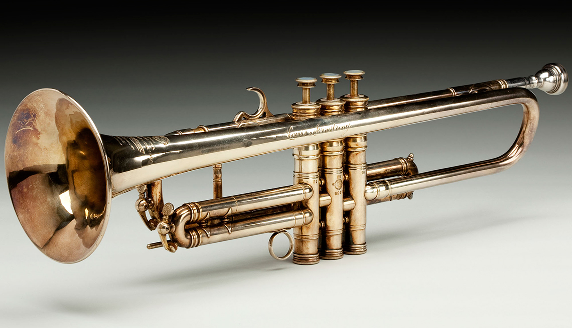 Louis Armstrong owned and played this brass and gold trumpet