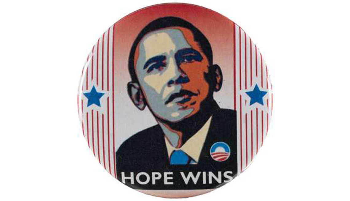 Botón de la campaña presidencial de Barack Obama en el 2008