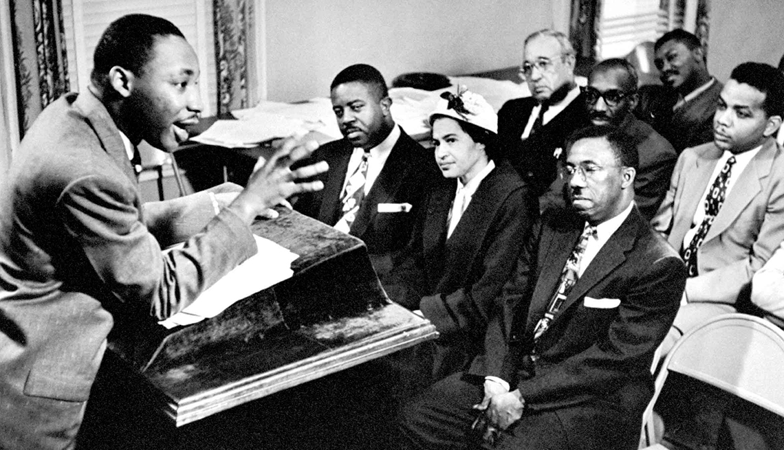 Rosa Parks, el reverendo Martin Luther King, Jr. y el reverendo Ralph Abernathy