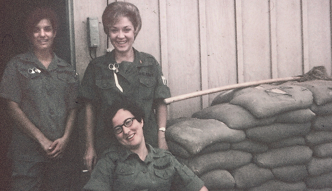 Edie Meeks,  Nurses Pose with Sandbags, Three Smiling Women, Vietnam: The War That Changed Everything
