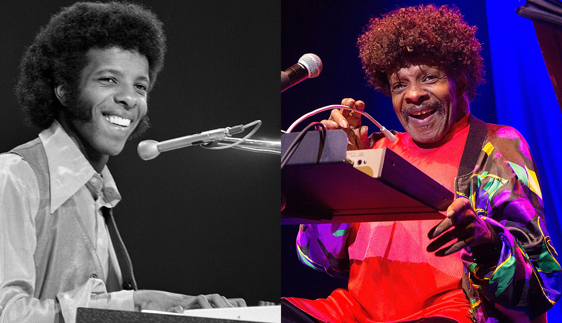 Sly Stone performing in 1969 and 2015