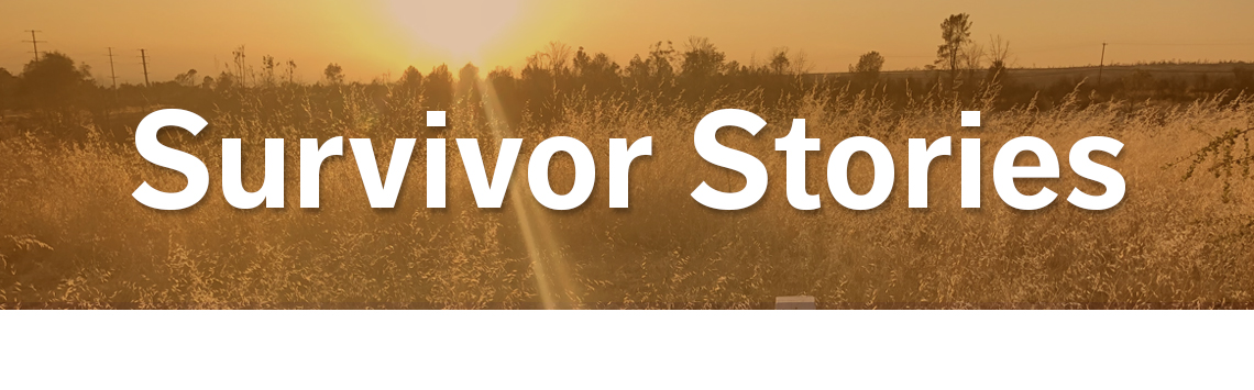 survivor stories banner text on a background of sun shining on a field