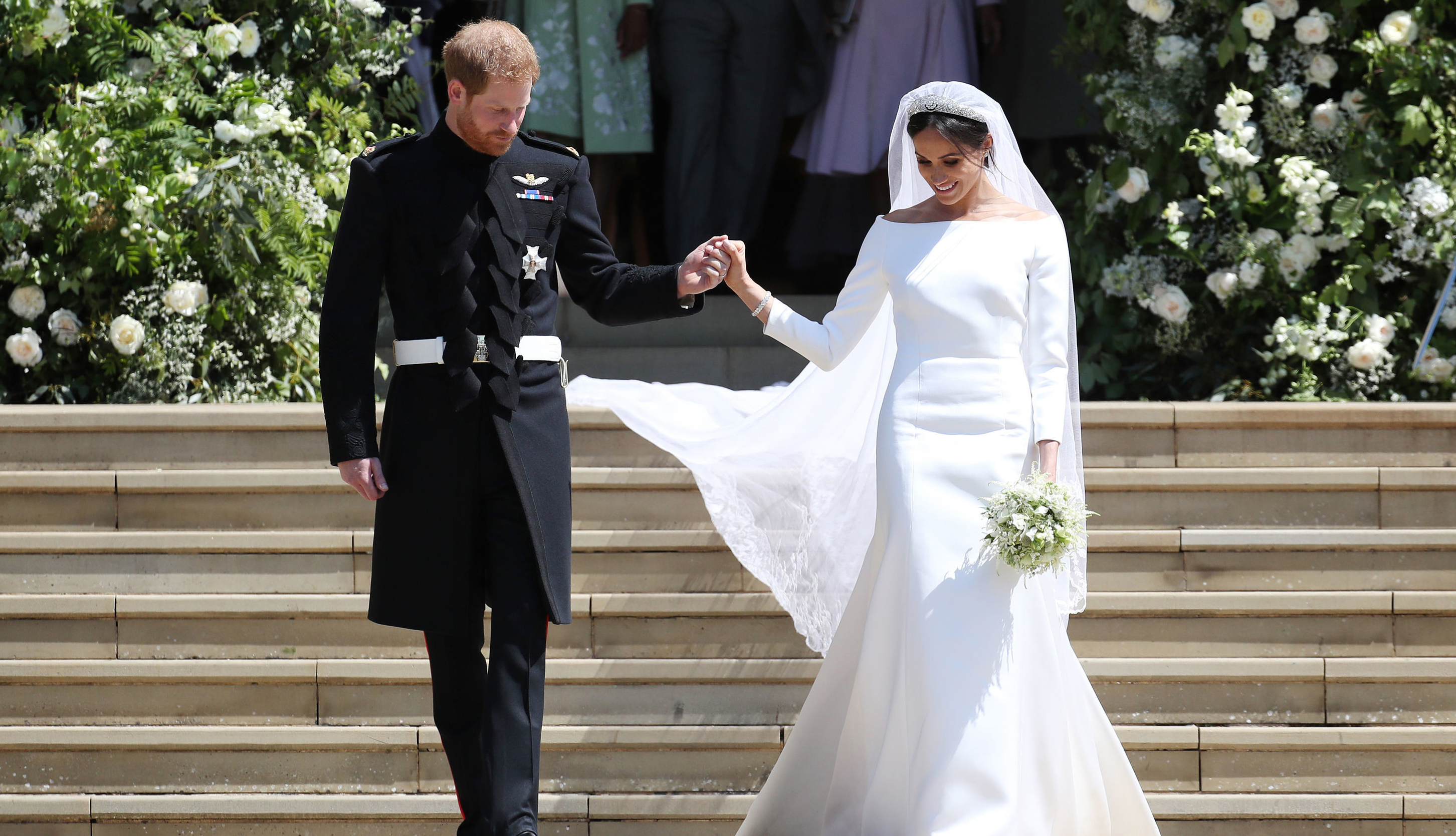 item 11 of Gallery image - britians prince harry and his wife meghan markle are pictured on their wedding day descending the steps of saint georges chapel