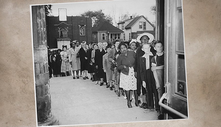 item 2 of Gallery image historical photo of a sugar rationing line during world war two times