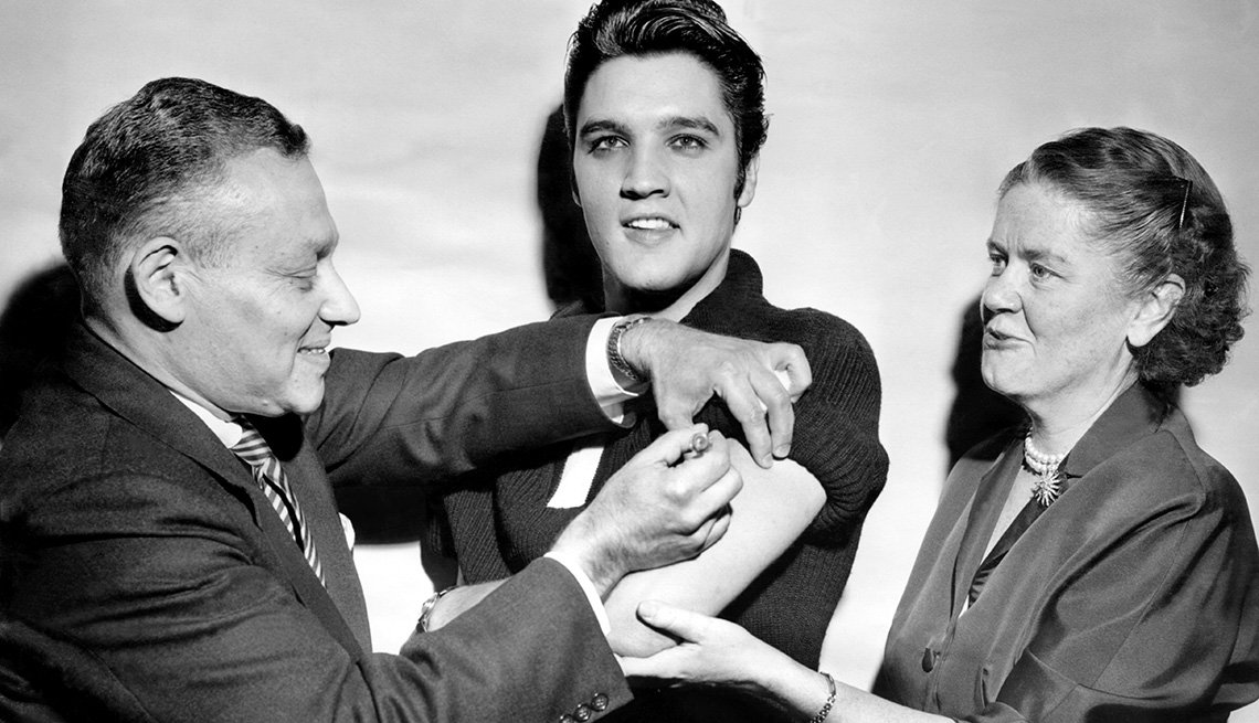 item 5 of Gallery image - elvis presely receives a polio vaccine in this black and white image from nineteen fifty six