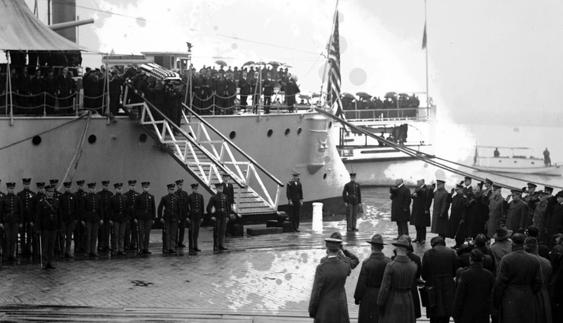 item 1 of Gallery image - crew of the u s s olympia man the rails as the unknown soldier is returned to the u s at the washington navy yard nineteen twenty one
