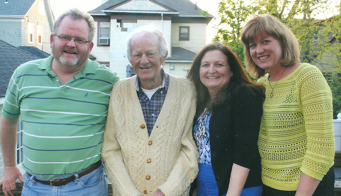 veteran john o dowd on this eighty fifth birthday with his daughters regina clark and mary donnellan and his son  john junior