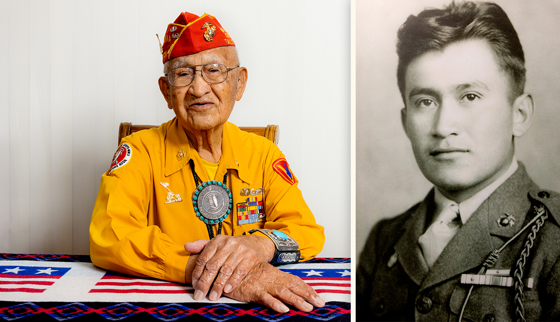 navajo code talker thomas begay pictured from his service and in september twenty twenty one