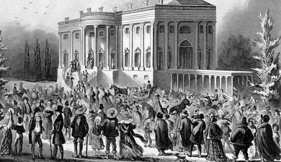 memorable inauguration moments - In 1829, Andrew Jackson escaped the crush of an adoring mob that poured into the White House