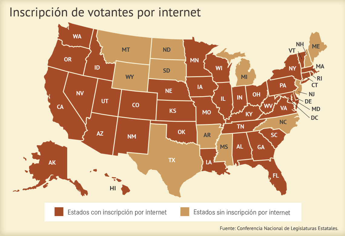 Mapa de inscripción de votantes por internet