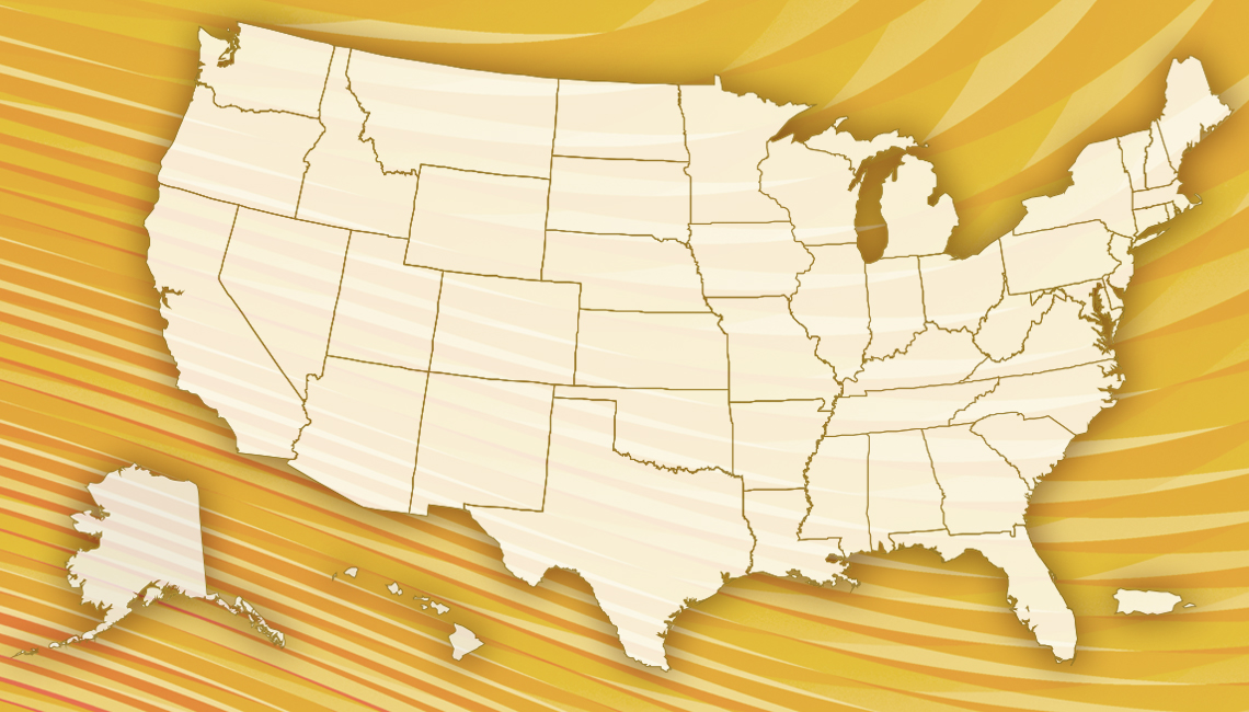 map of the united states with a. gold abstract treatment