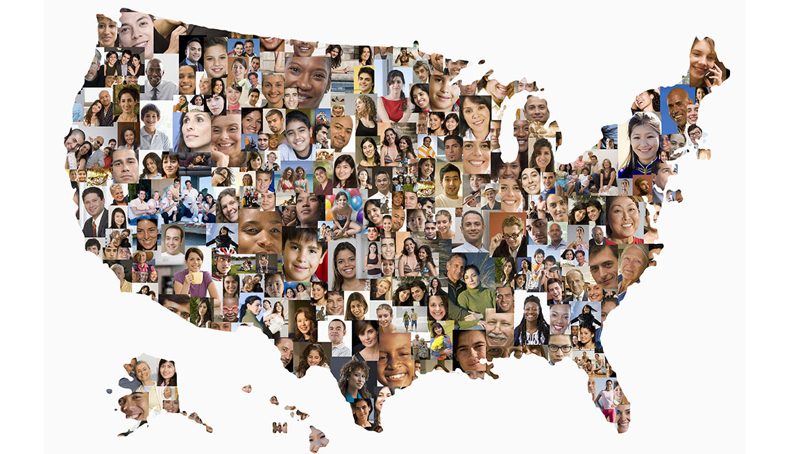 Collage of faces in the shape of the US