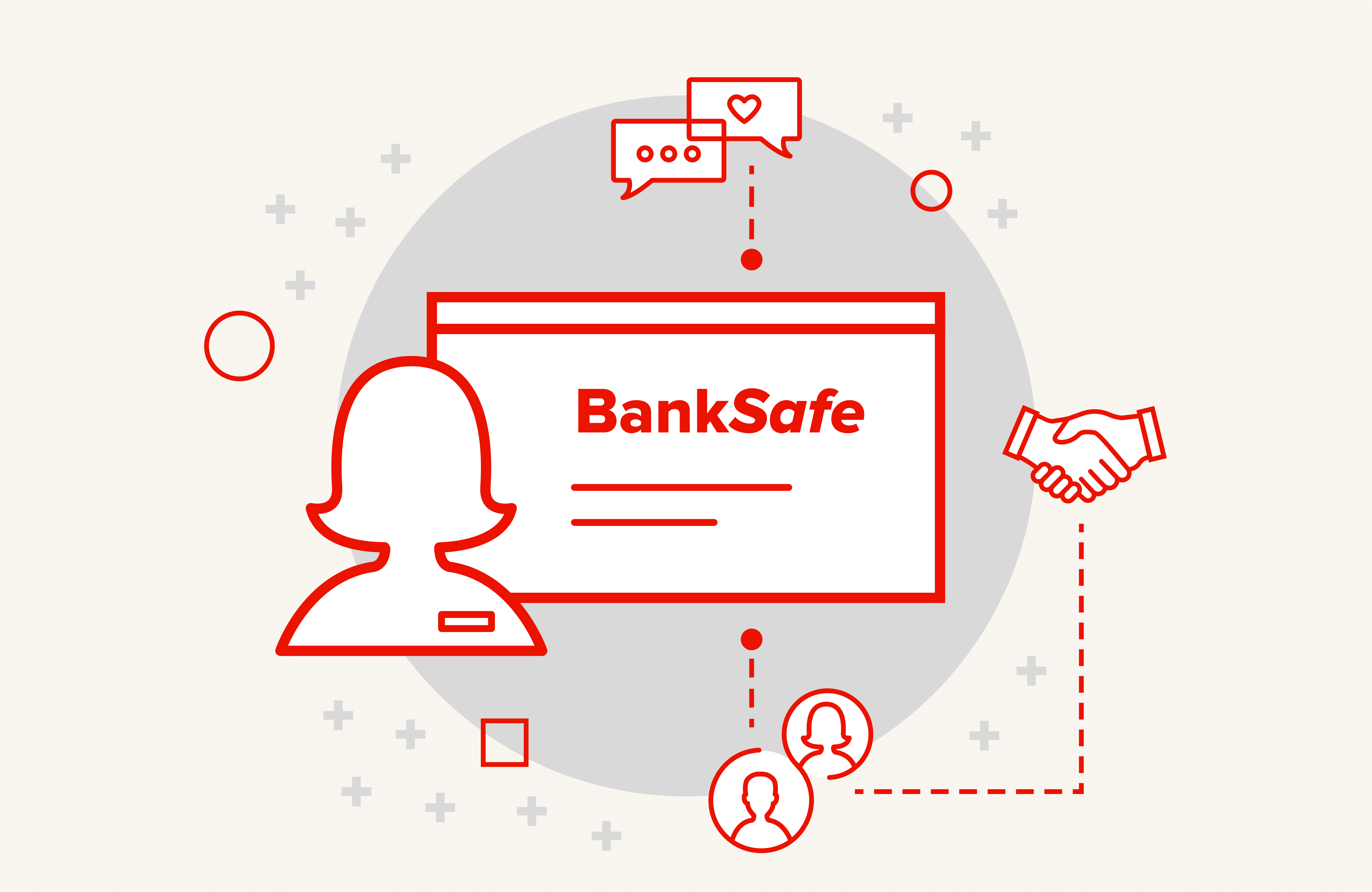 an illustration envelope with banksafe written on the outside and illustrations of people around it