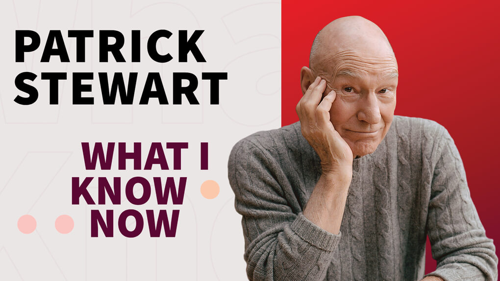 Screenshot of a Patrick Stewart video interview