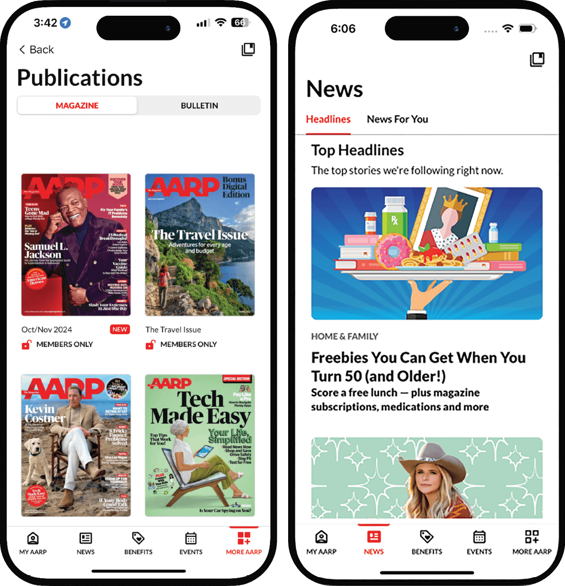 Photo of smart phones with AARP Now App on screen