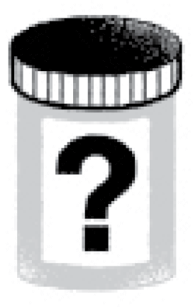 Icon of a pill bottle with a question mark