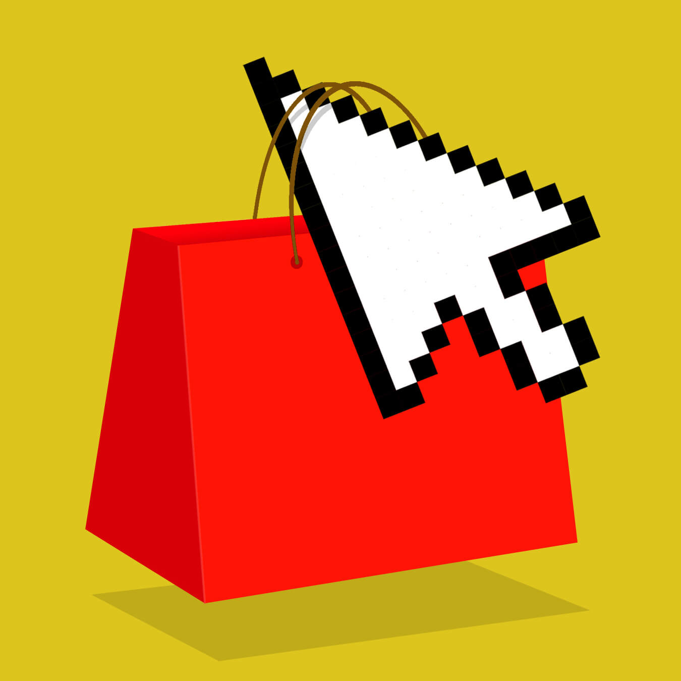 Icon of a shopping bag with a digital cursor