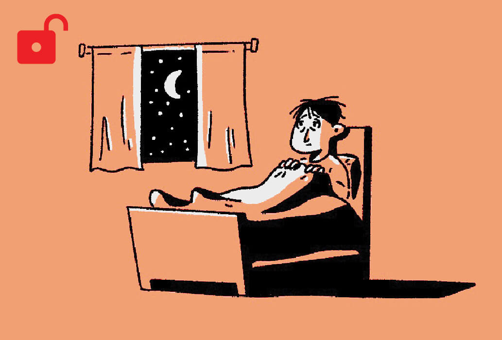 Illustration of a man in bed awake